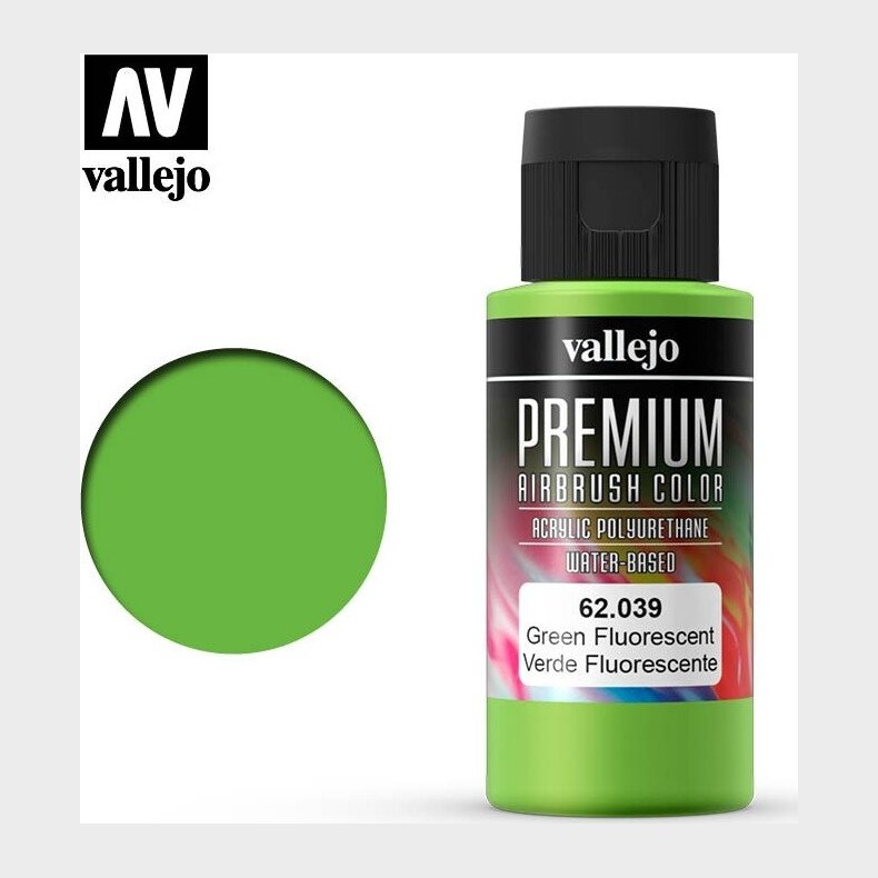 Vallejo - Premium Airbrush Maling - Green Fluorescent 60 Ml