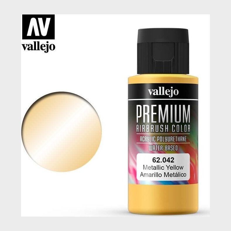 Vallejo - Premium Airbrush Maling - Metallic Yellow 60 Ml