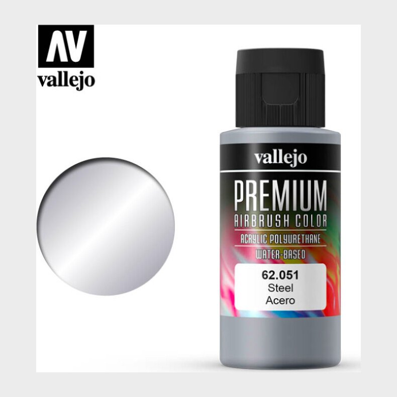 Vallejo - Premium Airbrush Maling - Steel 60 Ml
