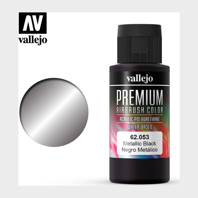 Vallejo - Premium Airbrush Maling - Metallic Black 60 Ml