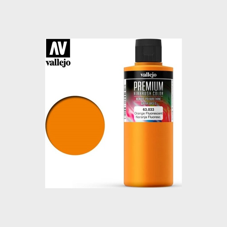 Vallejo - Premium Airbrush Maling - Orange Fluorescent 200 Ml