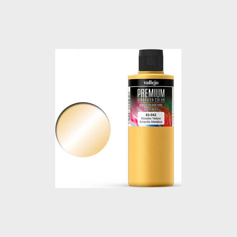 Vallejo - Premium Airbrush Maling - Metallic Yellow 200 Ml