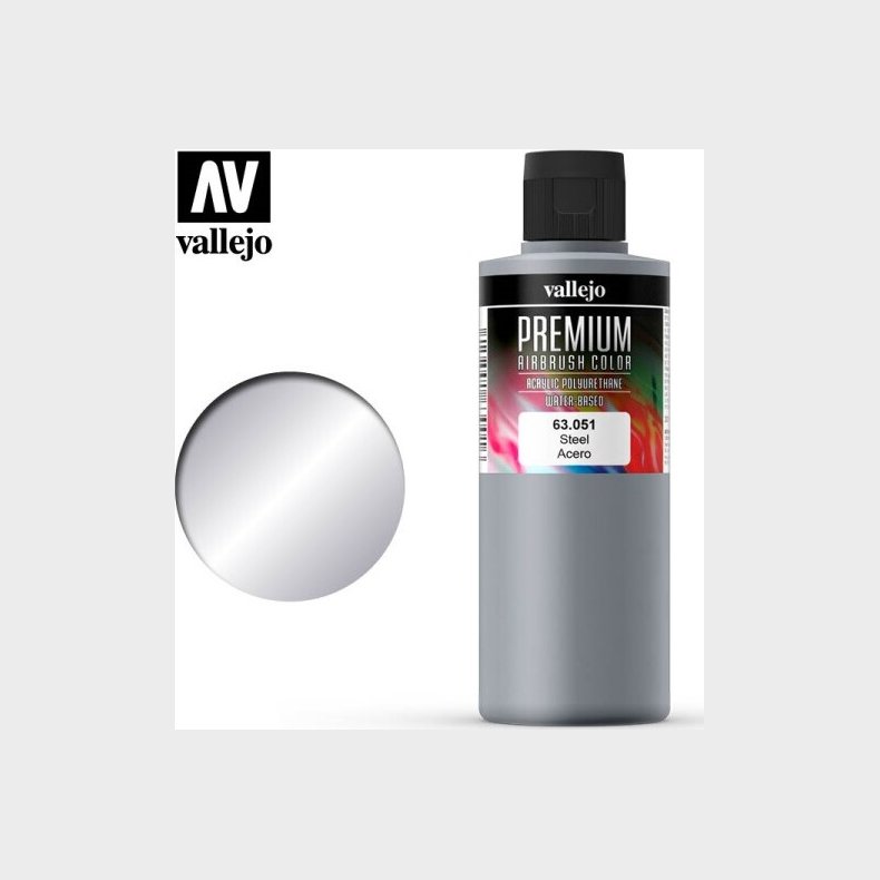 Vallejo - Premium Airbrush Maling - Steel 200 Ml