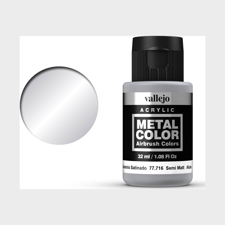 Vallejo - Metal Color Airbrush Maling - Semi Matte Aluminium 32 Ml