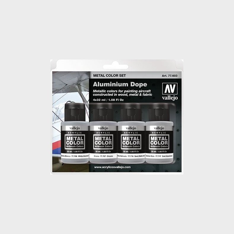 Vallejo - Airbrush Maling - Aluminium Dope - Metal Color Set - 4x32 Ml