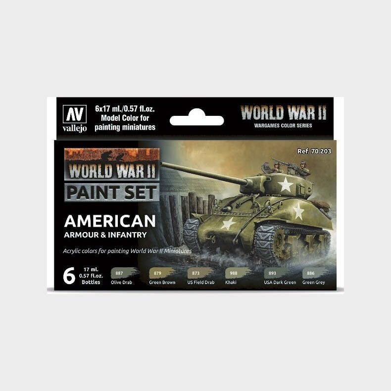 Vallejo - Wwii Paint - American Armour &amp; Infantry 6x17 Ml - 70203