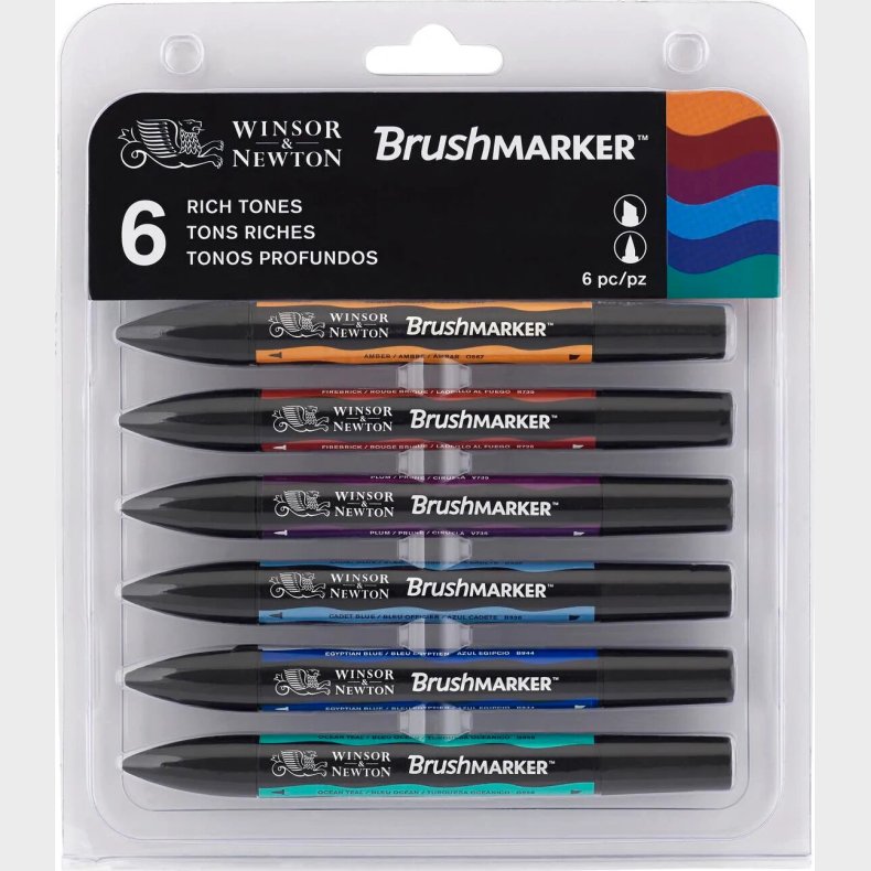 Winsor &amp; Newton - Brushmarker Tusser - Rich Tones - 6 Farver