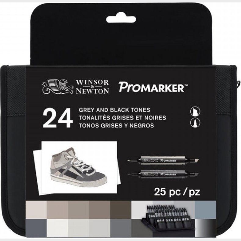 Winsor &amp; Newton - Promarker Tusser - Gr� Og Sorte Toner - 24 Farver