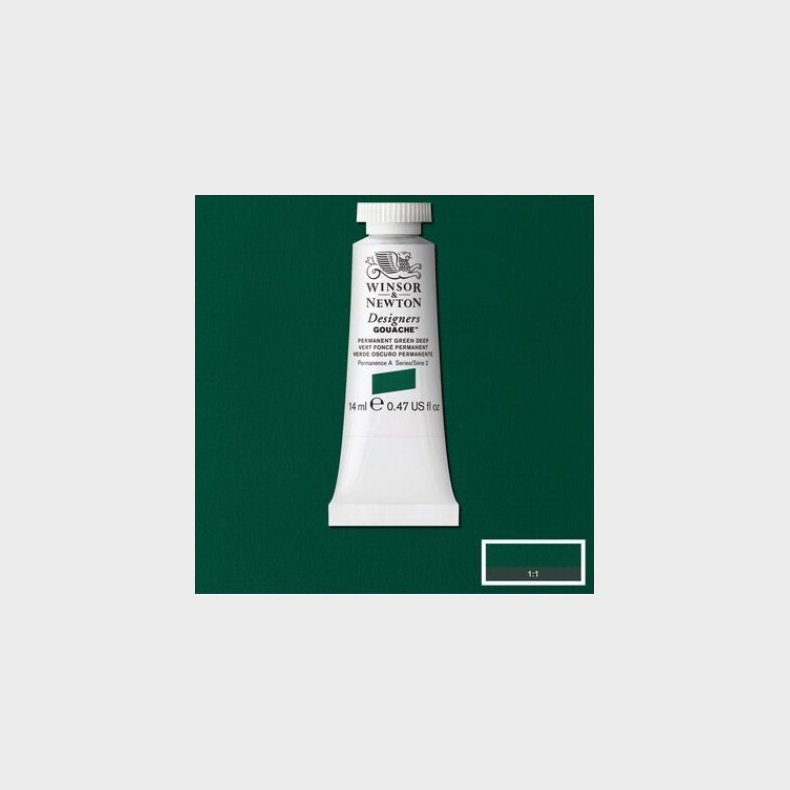 Winsor &amp; Newton - Akvarelfarve - Gouache - Permanent Green Deep 14 Ml
