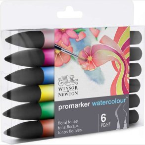 Promarker Watercolour Markers - 6 Vandfarve Tusser - Floral - Winsor & Newton