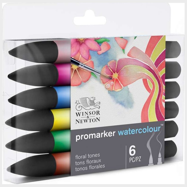 Promarker Watercolour Markers - 6 Vandfarve Tusser - Floral - Winsor &amp; Newton