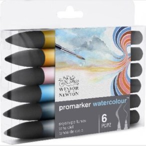 Promarker Watercolour Markers - 6 Vandfarve Tusser - Sky - Winsor & Newton