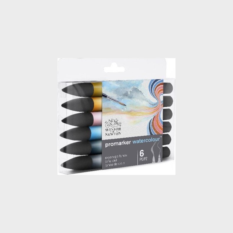 Promarker Watercolour Markers - 6 Vandfarve Tusser - Sky - Winsor &amp; Newton