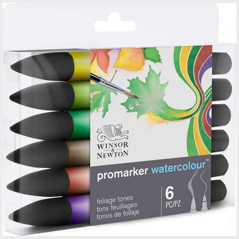 Winsor &amp; Newton - Promarker Tusser - Foliage Tones - 6 Farver