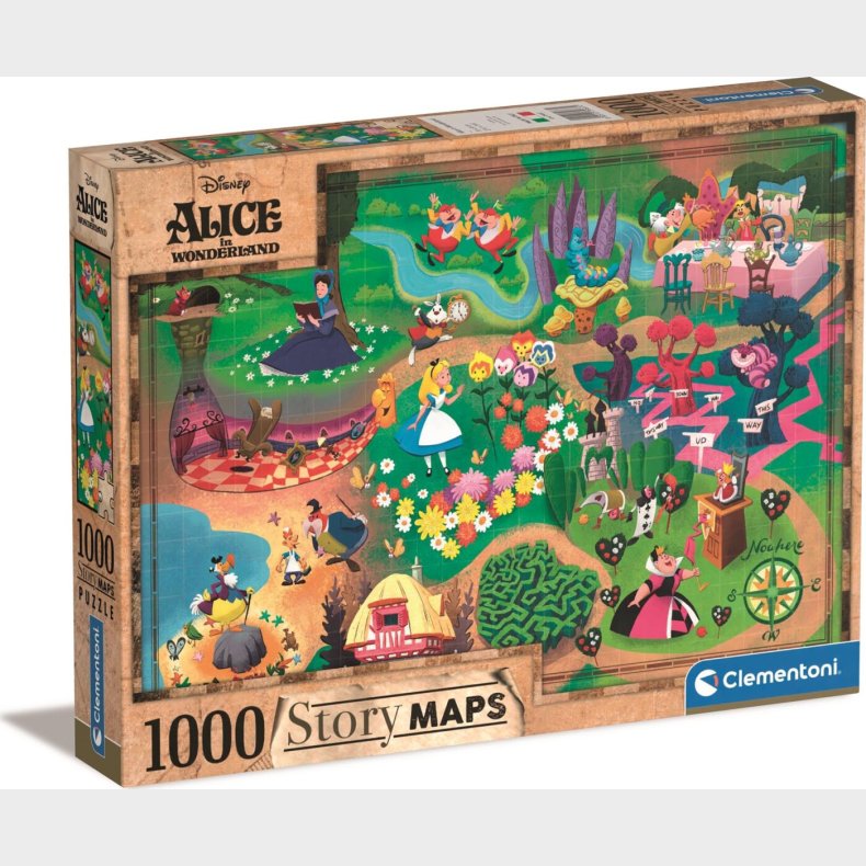 Clementoni Puslespil - Story Maps - Alice I Eventyrland - 1000 Brikker