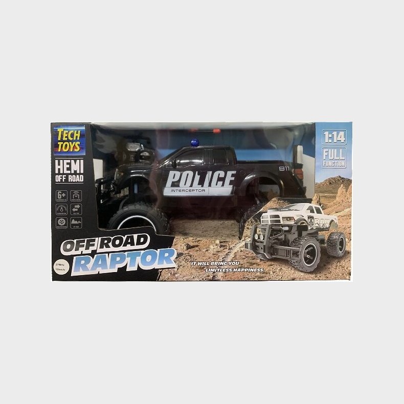 Fjernstyret Politi Monster Truck - Off Road Raptor - 1:14 - Tech Toys