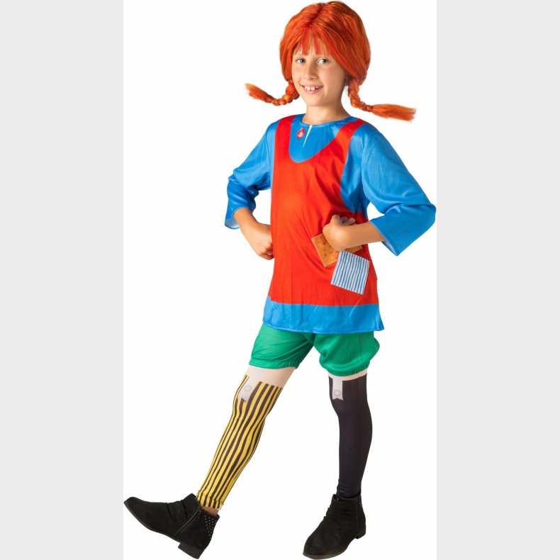 Pippi Langstrmpe Kostume Til Brn - Med Paryk - 120 Cm