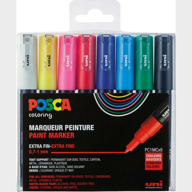 Posca Tusser St - 0,7-1 Mm - Extra Fin - 8 Farver - Uni