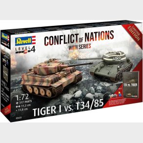 Revell - Conflict Wwii Tiger Vs T34/85 - 1:72 - Level 4 - 05655