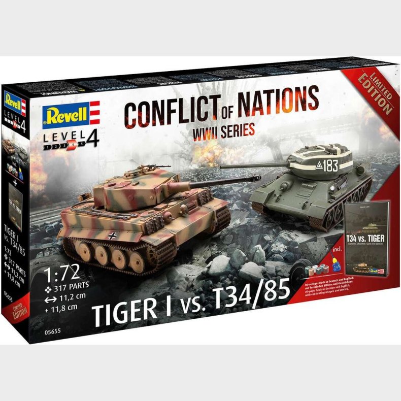 Revell - Conflict Wwii Tiger Vs T34/85 - 1:72 - Level 4 - 05655