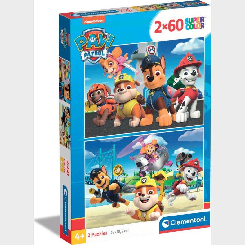 Paw Patrol Puslespil - Super Color - Clementoni - 2x60 Brikker