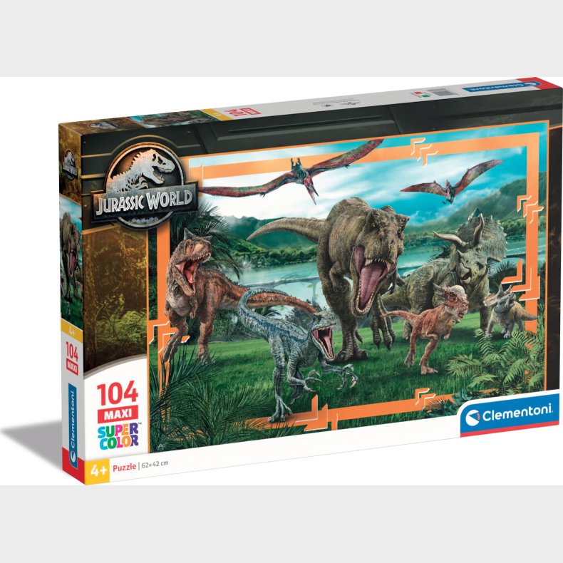 Clementoni Puslespil - Jurassic World - Maxi Super Color - 104 Brikker