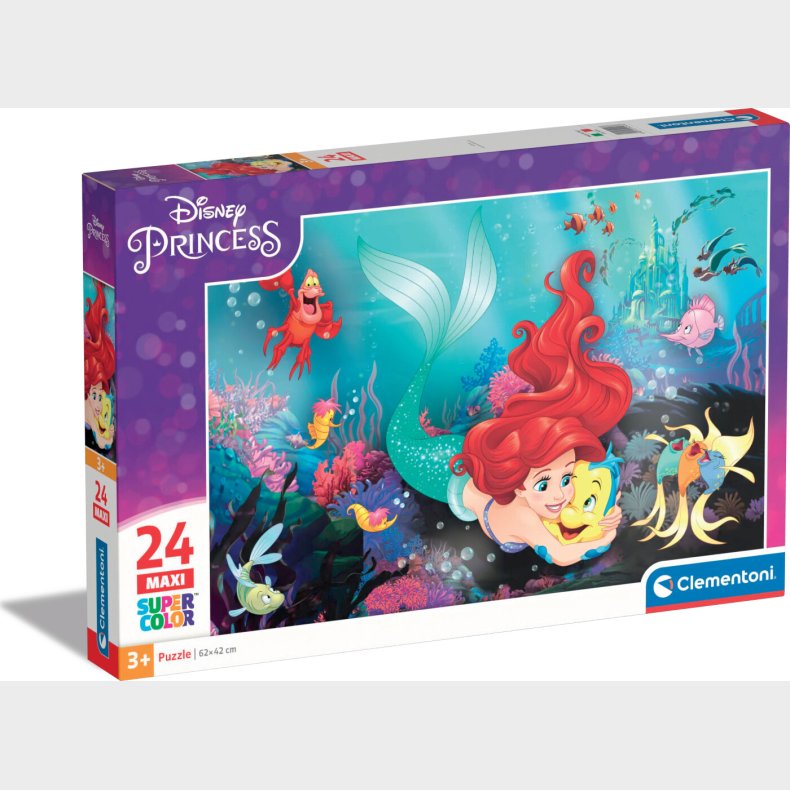 Disney Puslespil - Den Lille Havfrue - Maxi Super Color - Clementoni - 24 Brikker