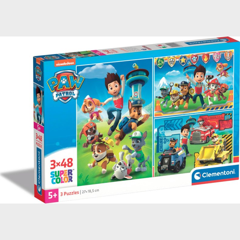 Paw Patrol Puslespil - Super Color - Clementoni - 3x48 Brikker