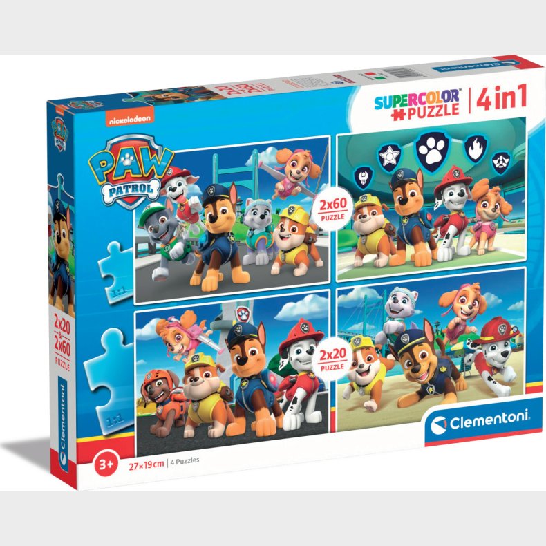 Paw Patrol Puslespil - Super Color - Clementoni - 2x60 + 2x20 Brikker