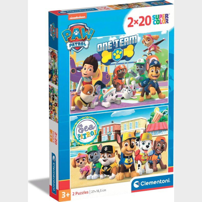 Paw Patrol Puslespil - Super Color - Clementoni - 2x20 Brikker