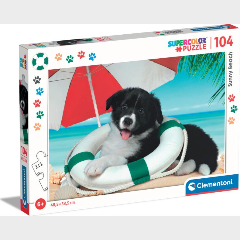 Clementoni Puslespil - Hund P Strand - Super Color - 104 Brikker