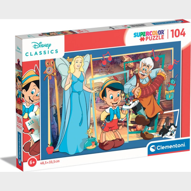 Disney Puslespil - Pinocchio - Super Color - Clementoni - 104 Brikker