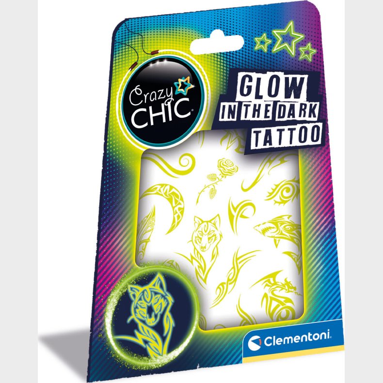 Tatoveringer Til Brn - Glow In The Dark - Crazy Chic - Clementoni