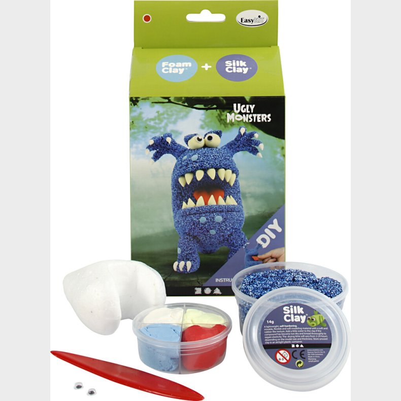 Diy Kit - Silk Clay Og Foam Clay - Funny Friends - Monster - Bl