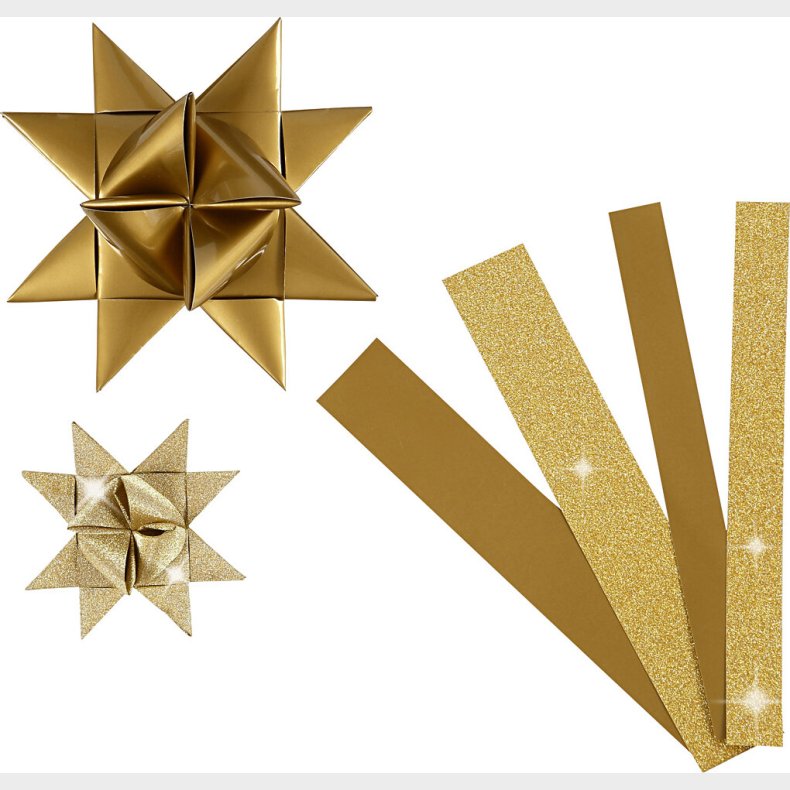 Stjernestrimler - L 44+78 Cm -  6,5+11,5 Cm - B 15+25 Mm - Glitter,lak - Guld - 40 Strimler
