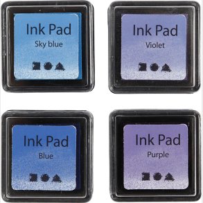 Stempelpude - H 2 Cm - Str. 3,5x3,5 Cm - Bl - Himmelbl - Lilla - Violet - 4 Stk.