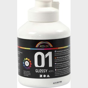 A-color - Skole Akrylmaling - Blank - Hvid - 500 Ml