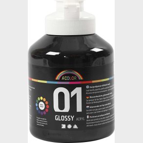 A-color - Skole Akrylmaling - Blank - Sort - 500 Ml