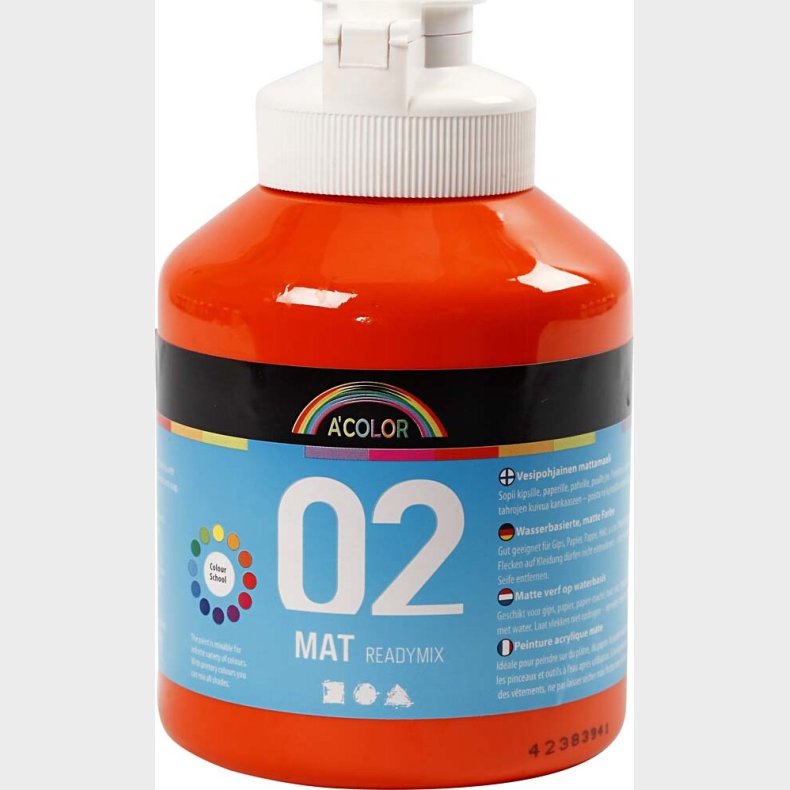 A-color - Skole Akrylmaling - Mat - Orange - 500 Ml