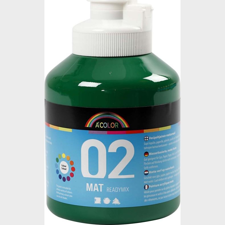 A-color - Skole Akrylmaling - Mat - Mrk Grn - 500 Ml