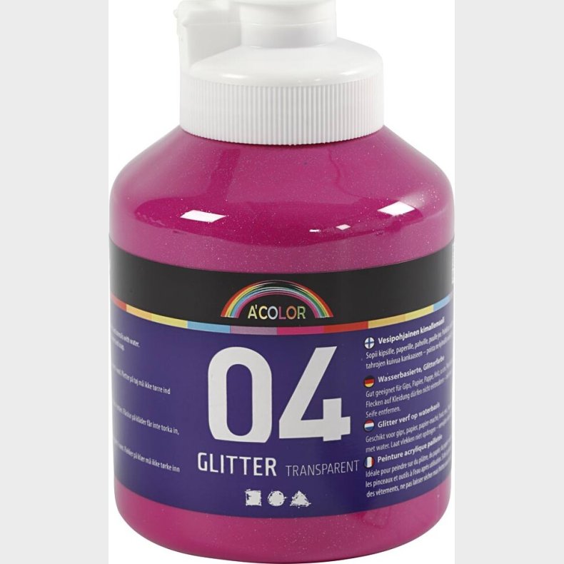 A-color - Skole Akrylmaling - Glitter - Pink - 500 Ml