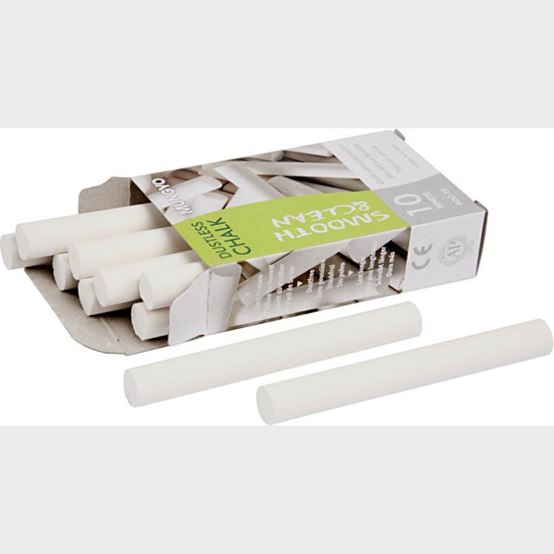 Tavlekridt - L 8 Cm -  10 Mm - Hvid - 10x10 Stk.