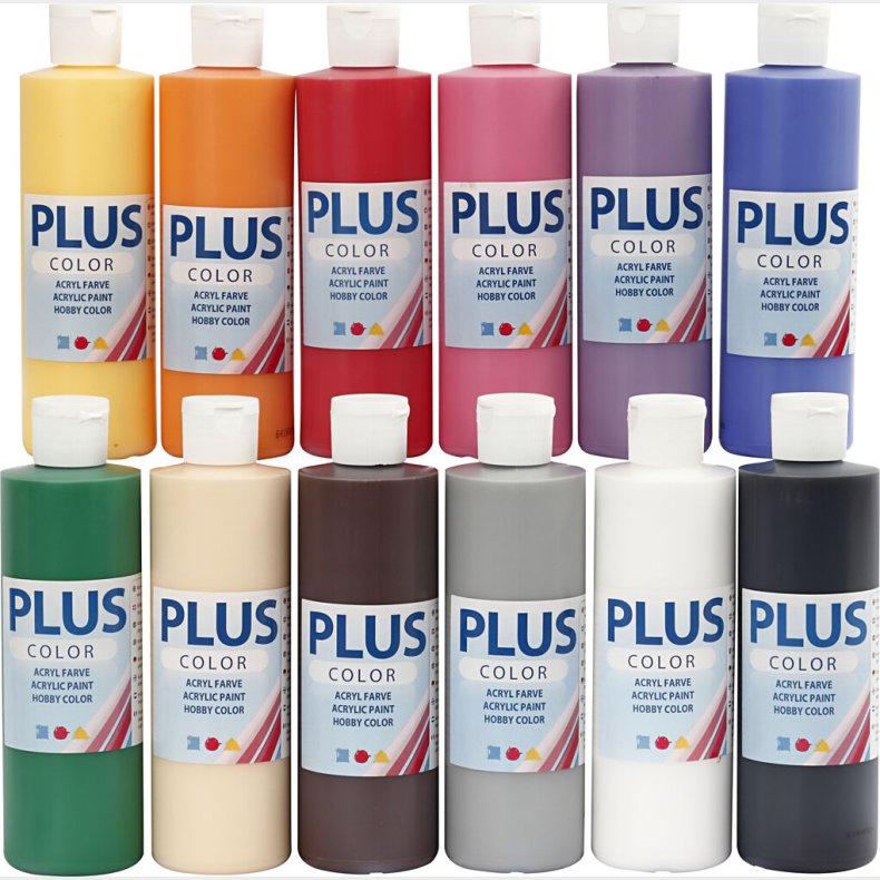 Plus Color Hobbymaling - Akrylfarver - Standardfarver St - 12x250 Ml