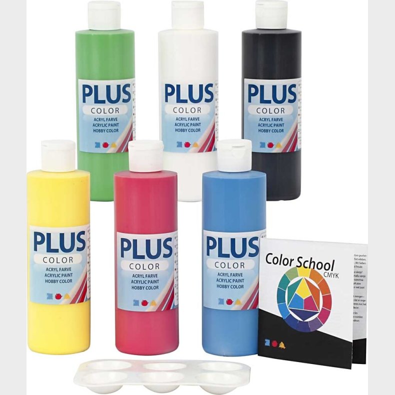 Plus Color Hobbymaling - Akrylfarver - Primrfarver St - 6x250 Ml