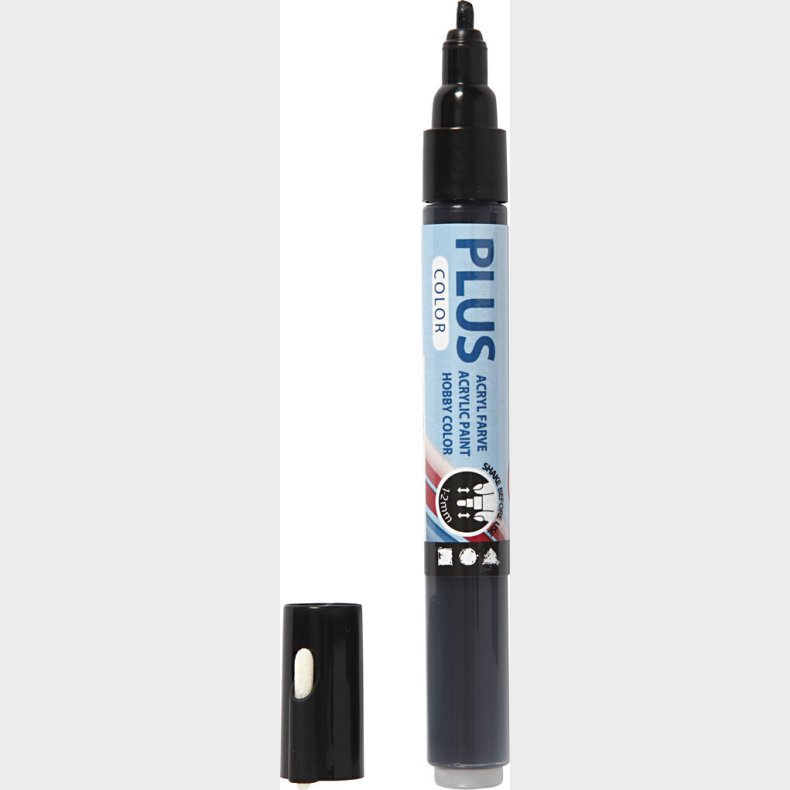 Plus Color Tusch - L 14,5 Cm - Tykkelse 1-2 Mm - Sort - 1 Stk. - 5,5 Ml