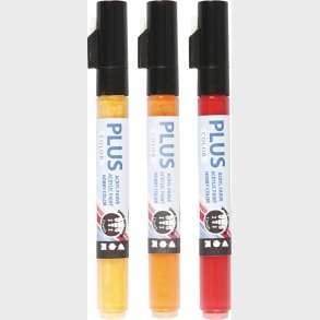 Plus Color Tusch - L 14,5 Cm - Tykkelse 1-2 Mm - Pumpkin - Crimson Red - Yellow Sun - 3 Stk. - 5,5 Ml