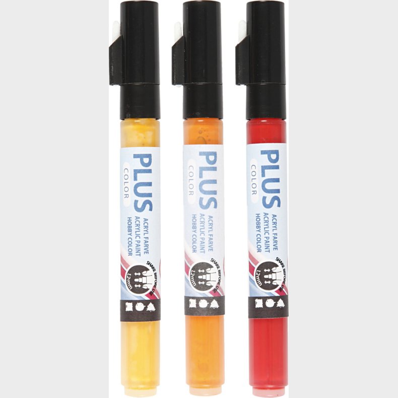 Plus Color Tusch - L 14,5 Cm - Tykkelse 1-2 Mm - Pumpkin - Crimson Red - Yellow Sun - 3 Stk. - 5,5 Ml