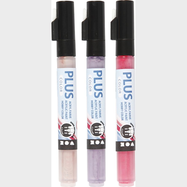 Plus Color Tusch - L 14,5 Cm - Tykkelse 1-2 Mm - Fuchsia - Stvet Rosa - Dark Lilac - 3 Stk. - 5,5 Ml