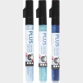 Plus Color Tusch - L 14,5 Cm - Tykkelse 1-2 Mm - Himmelbl - Marinebl - Turkis - 3 Stk. - 5,5 Ml