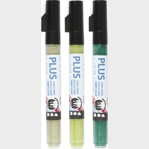 Plus Color Tusch - L 14,5 Cm - Tykkelse 1-2 Mm - Mrk Grn - Eucalyptus - Leaf Green - 3 Stk. - 5,5 Ml